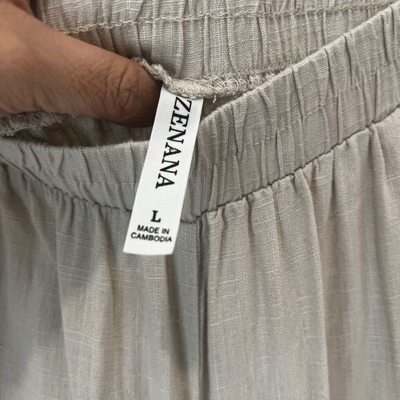Zenana Brown Linen Blend Elastic Waist Pants Pockets Wide Leg Ladies L Casual - Picture 4 of 9